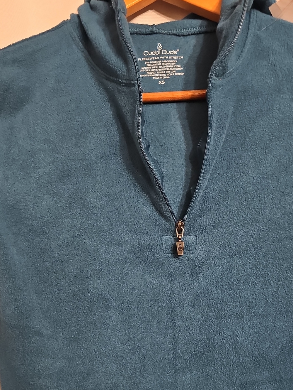 Cuddl Duds Fleecewear Half Zip Hoodie with Stretch Long Sleevel Turquoise XS New - Picture 6 of 10